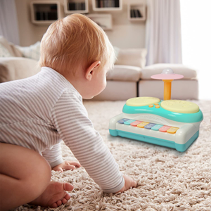ست جاز و درام 3 در 1 کودک 2 طبلی آبی Piano Keyboard Drum Set 3 in 1 Baby Musical Toys_اسباب بازی